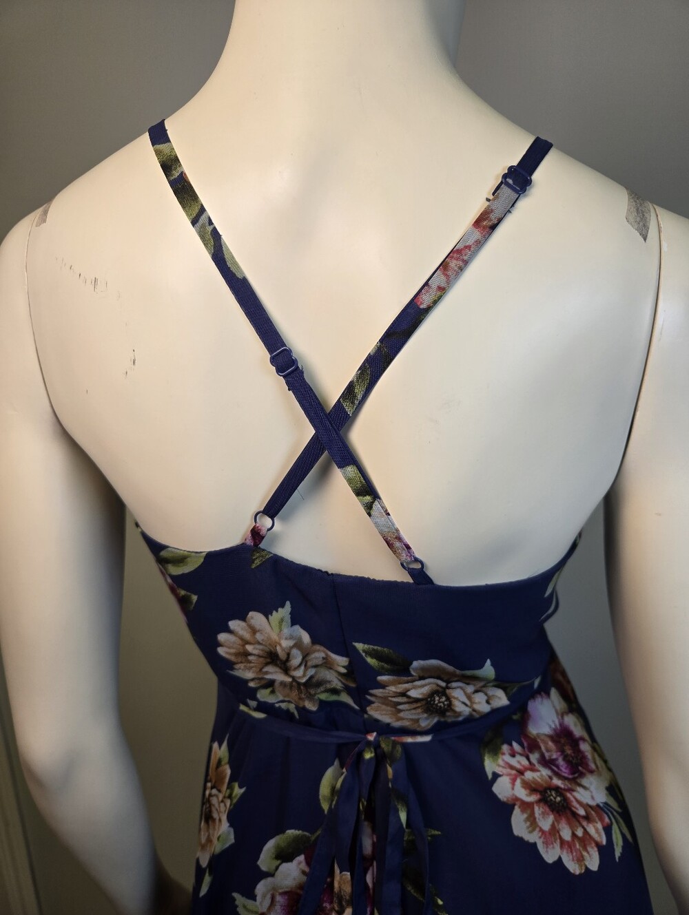 Lulus Blue Floral Wrap Floor Length Dress Size M - Picture 4 of 7